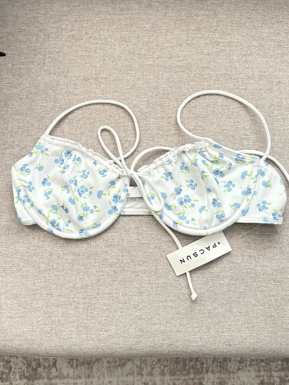 PacSun White Bikini Top with Blue and Lime Floral Print